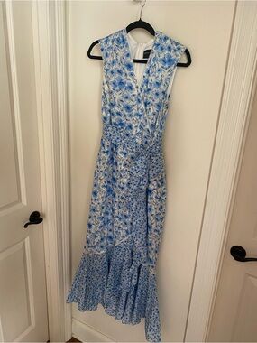 Maison Tara Blue and White Floral Wrap Maxi Dress